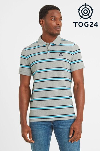 Tog 24 Mens Grey Copgrove Marl/Aqua Stripe Polo Shirt (556442) | £29