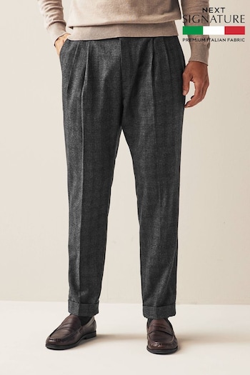 Navy Blue Check Nova Fides Italian Fabric Elton Trousers With Wool (556732) | £55