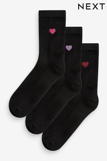 Sparkle Hearts Embroidered Motif Cushion Sole Ankle Socks 3 Pack (556941) | £10