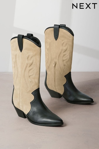 Black & Camel Signature Leather Forever Comfort® Suede Western Boots (556952) | £95