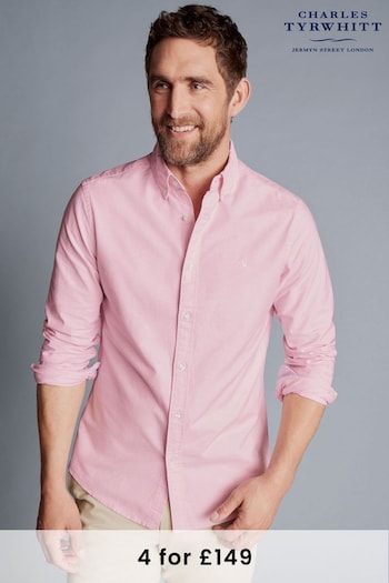 Charles Tyrwhitt Pink Plain Slim Fit Button-down Washed Oxford Shirt (556988) | £60