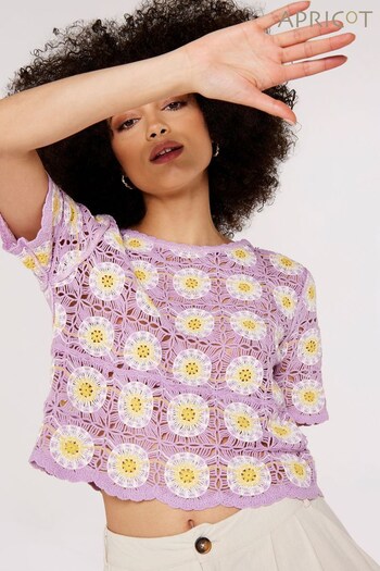 Apricot Purple Multi Daisy Crochet T-Shirt (557023) | £35