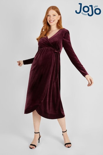 JoJo Maman Bébé Burgundy Red Velvet Maternity & Nursing Wrap Dress (557170) | £65.50