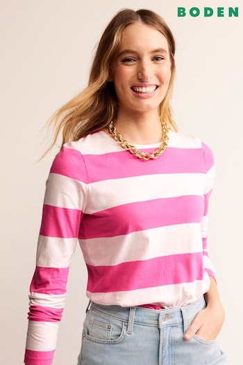 Boden Pink White Bea Long Sleeve Breton T-Shirt (557198) | £28