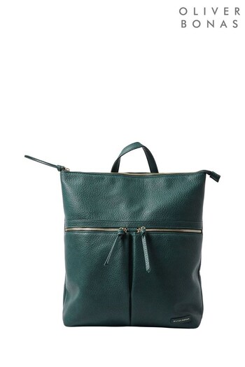 Oliver Bonas Large Green Anie Double Pocket Backpack (557397) | £56