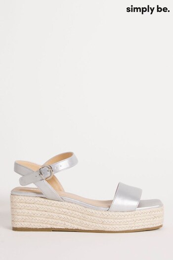Simply Be Extra Wide Fit Silver Espadrille Flatform Square Toe and Back Sandals (557416) | £30