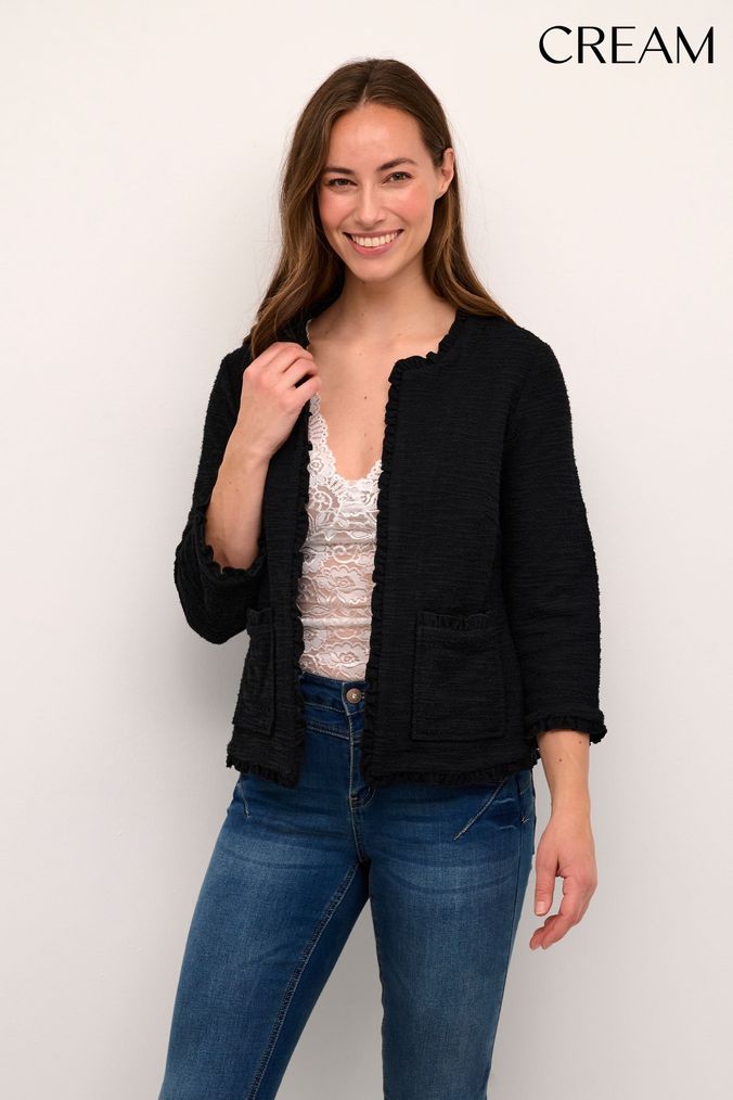 Buy Women s Black 3 4 Sleeve Round Neck Cotton Cardigans Online Next UK