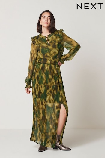 Green Chiffon Long Sleeve Maxi Dress (557524) | £42