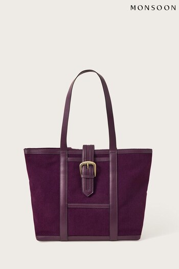 Monsoon Purple Cord Saddle Tote Bag (557636) | £60