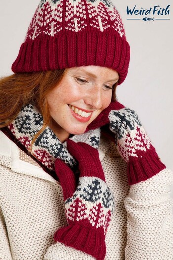 Weird Fish Red Viven Eco Fair Isle Scarves & Hat Set (557651) | £40