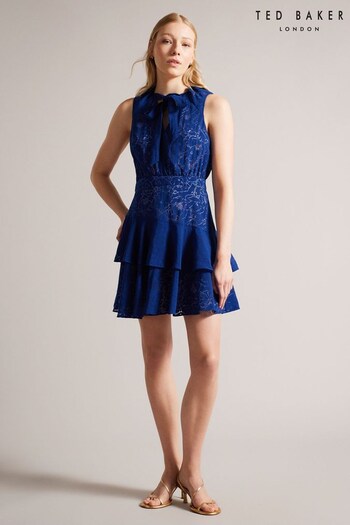 Ted Baker Blue Timmia Asymmetric Tiered Mini Dress (557795) | £175