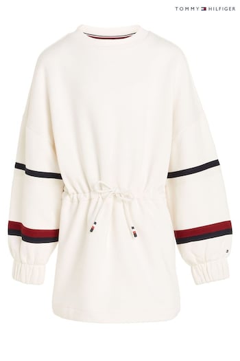 Tommy dresowe Hilfiger bra Global Stripe Jumper White Dress (557878) | £55 - £65