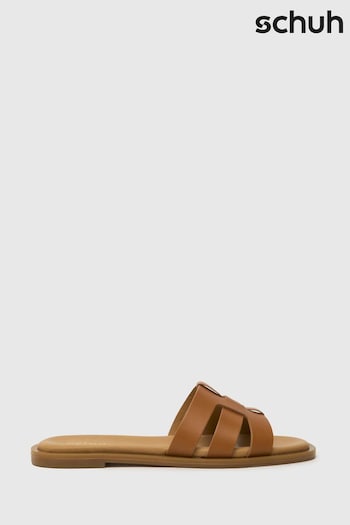 Schuh Tierney Leather Brown Sliders (558015) | £32