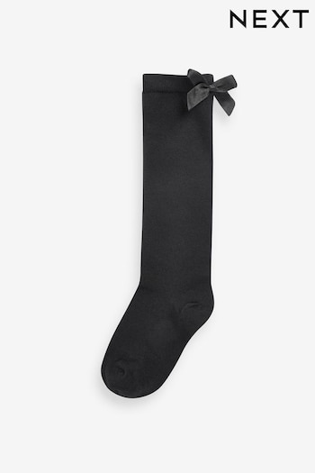 Black 2 Pack Cotton Rich Bow Knee High School Socks (558088) | £5 - £6
