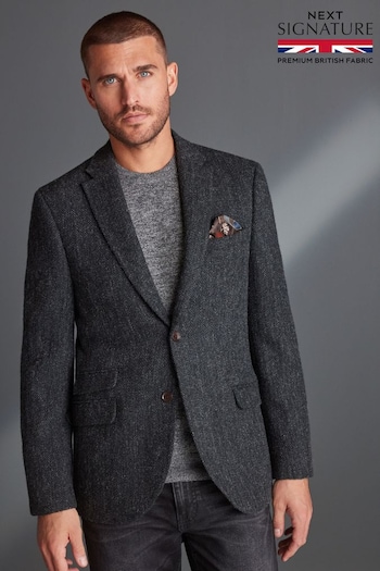 Charcoal Grey Harris Tweed Herringbone Wool Blazer (558090) | £229