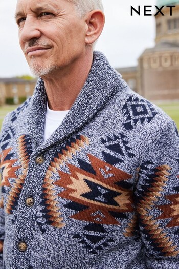 Grey Shawl Neck Fairisle Pattern Knitted Jumper (558284) | £45