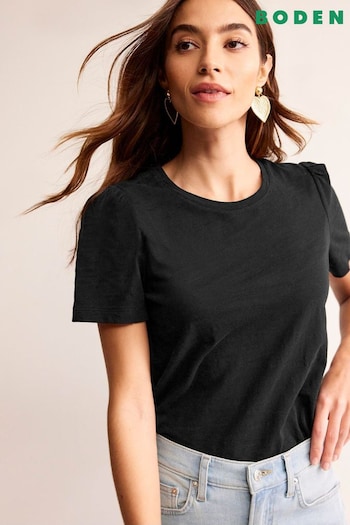 Boden Black Cotton Puff Sleeve T-Shirt (558548) | £25