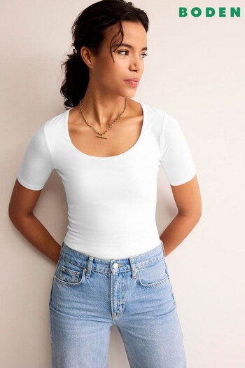 Boden White Double Layer Scoop T-Shirt (558550) | £28