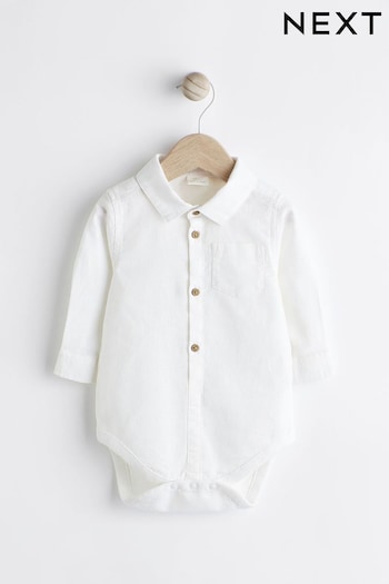White Woven Linen Mix Shirt Baby Bodysuit (558565) | £10 - £11