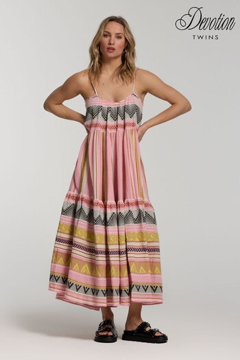 Devotion Twins Pink Palka Maxi Tiered Dress (558582) | £350