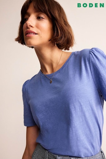 Boden Blue Cotton Puff Sleeve T-Shirt (558637) | £25