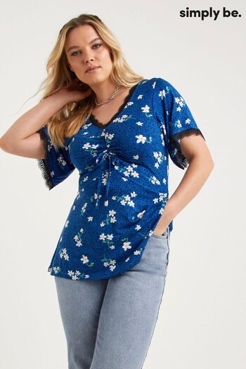 Simply Be Blue Print Angel Sleeve Ruched Top (558759) | £22