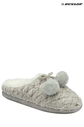 Dunlop Grey Ladies Knitted Closed Toe Mule Slippers (559026) | £16
