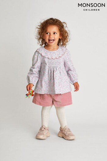 Monsoon Baby Pink Bird Blouse and Velour Shorts Set (559030) | £16 - £18