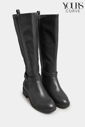 Yours Curve Black Wide Fit Extra-Wide Fit Metal Strap Knee Boots (559302) | £55