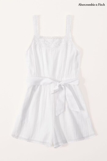 Abercrombie and Fitch White Lace Trim Belted Playsuit (559340) | £39