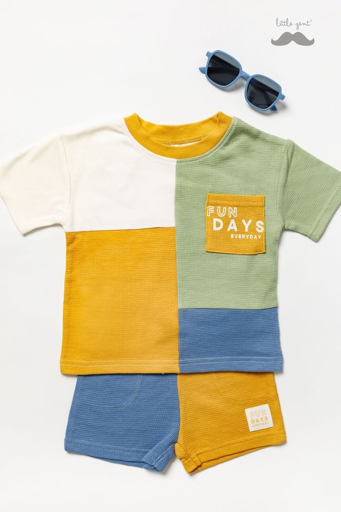 Little Gent Natural Waffle T-Shirt and Shorts Outfit Set (559495) | £22