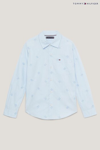 Tommy wit Hilfiger Boys Blue Monogram Embroidery Shirt (559697) | £55 - £65