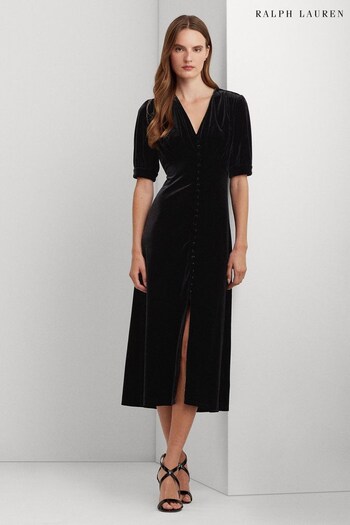 Lauren Ralph Lauren Stretch Velvet Puff Sleeve Midi Dress (559745) | £319