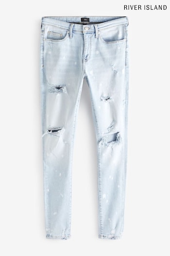 River Island Blue Spray on Bleach Rips Jeans (559841) | £55