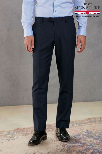 Navy Blue Slim Signature Empire Mills 100% Wool Birdseye Suit: Trousers socks (560004) | £100