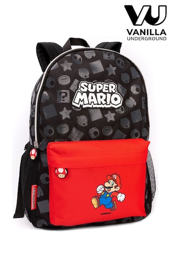 Vanilla Underground Black Nintendo Boys Logo, Mario Placement Print / Moulded Toad Zipper Detail Backpack (560051) | £24