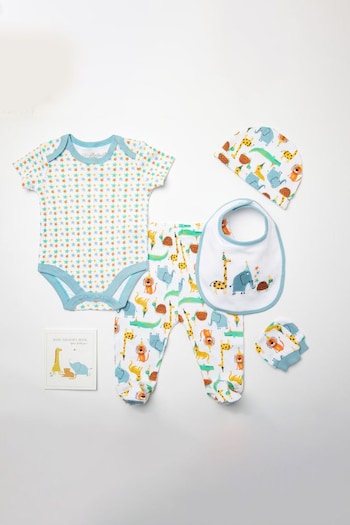 Little Gent Baby Blue Jungle Animal Print Cotton 6 Piece Gift Set (560350) | £30