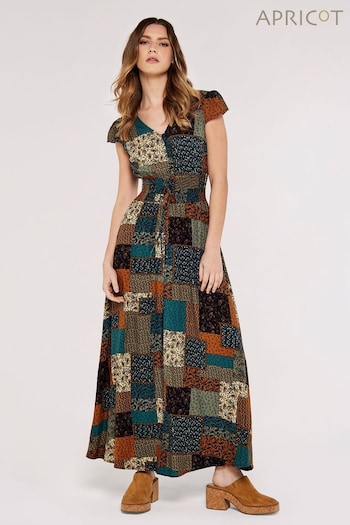 Apricot Brown Multi Patchwork Smocked Long Dress (560454) | £39