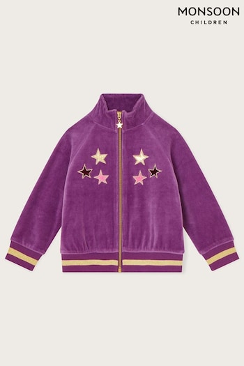 Monsoon Purple Cosmic Velour Zip Bomber Jacket (560506) | £35 - £39