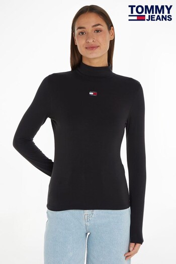 Tommy Jeans Badge Roll Neck Black Top (560524) | £40