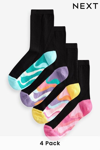 Rainbow Swirls Black Footbed Ankle Socks 4 Pack (560578) | £10