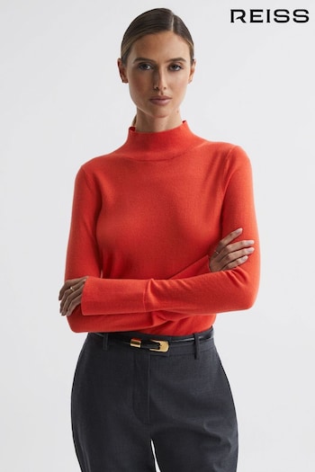Reiss Coral Kylie Merino Wool Fitted Funnel Neck Top (560667) | £88