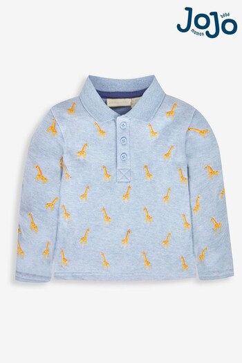 JoJo Maman Bébé Blue Boys' Giraffe Embroidered Polo Shirt (560700) | £17