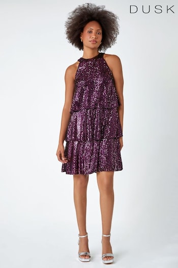 Dusk Purple Sequin Embellished Tiered Party Dress (560733) | £65