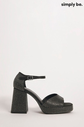 Simply Be Black Diamante Heat Seal Platform Reebok Sandals In Wide Fit (560734) | £42