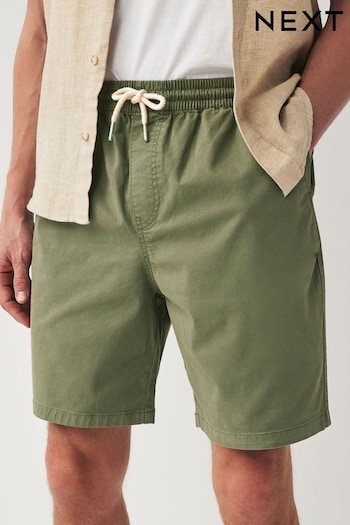 Khaki Green Washed Cotton Elasticated Waist Shorts (560779) | £18