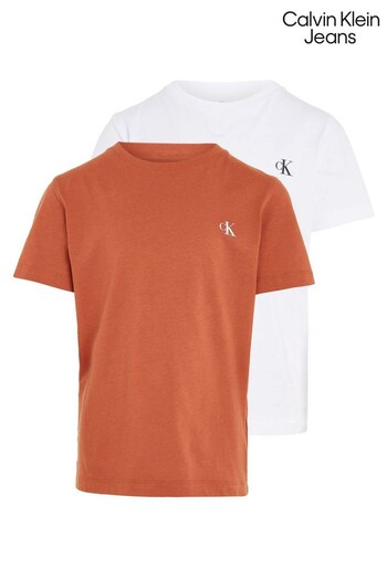 Calvin Klein Jeans Boys Monogram Brown T-Shirt 2 Packs (561371) | £40