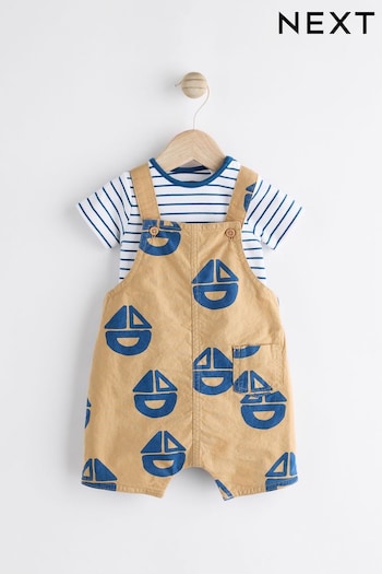 Brown/Navy Boat Baby Woven Dungarees and Bodysuit Set (0mths-2yrs) (561437) | £16 - £18