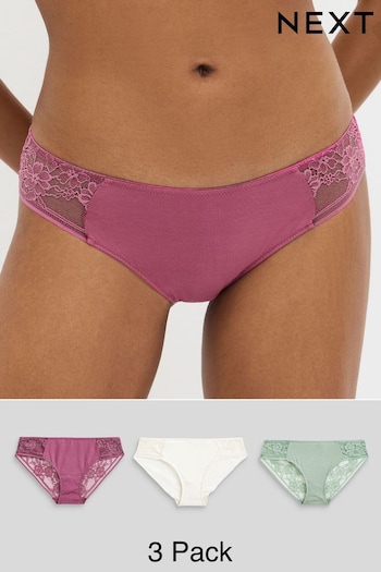 Cream/Pink/Sage Green Brazilian Modal & Lace Knickers 3 Pack (561584) | £20