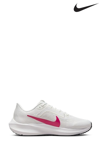 Nike White/Pink Air Zoom Pegasus 40 Road Running Trainers (561629) | £120